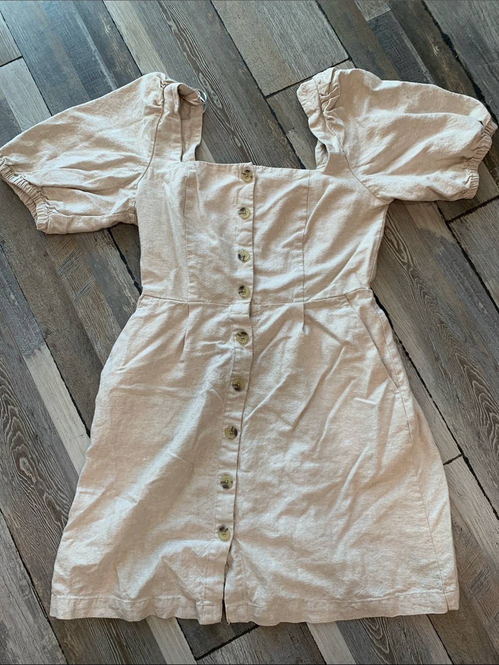 #155 Old Navy Cream Button-Front Puff Sleeve Mini Dress